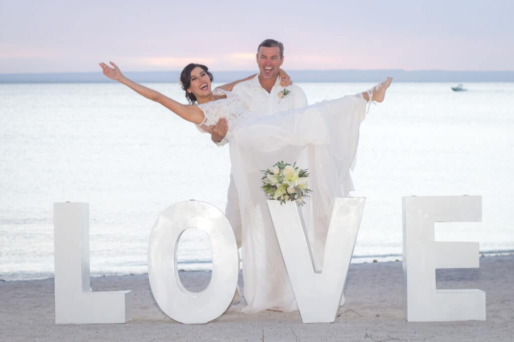 Beach wedding Love sign letters