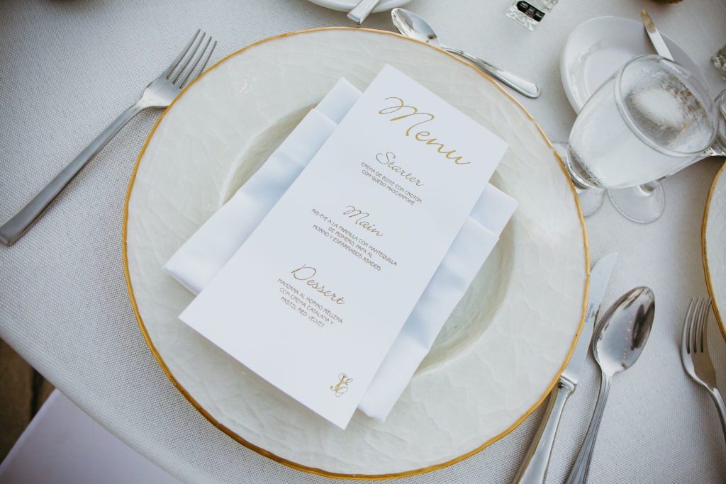 wedding menu white and gold