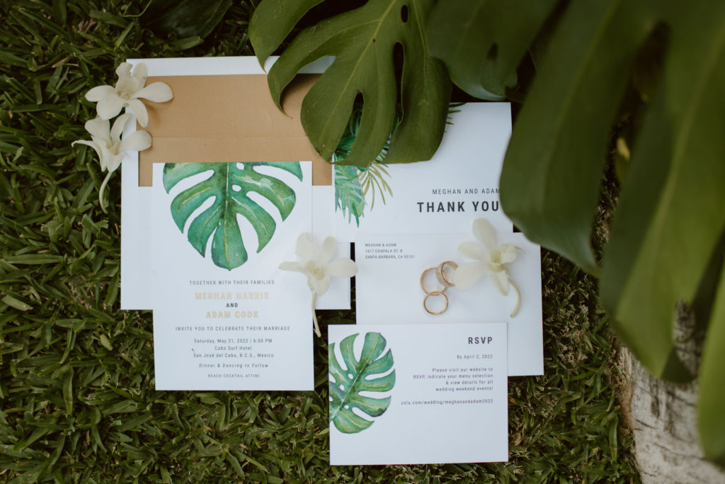 Invitations for a tropical wedding weekend in cabo