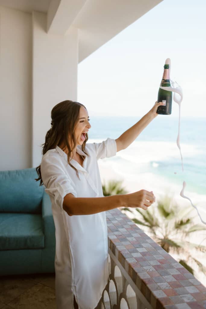 Bride and bridesmaids getting ready for a church wedding in Cabo. Destination wedding planner