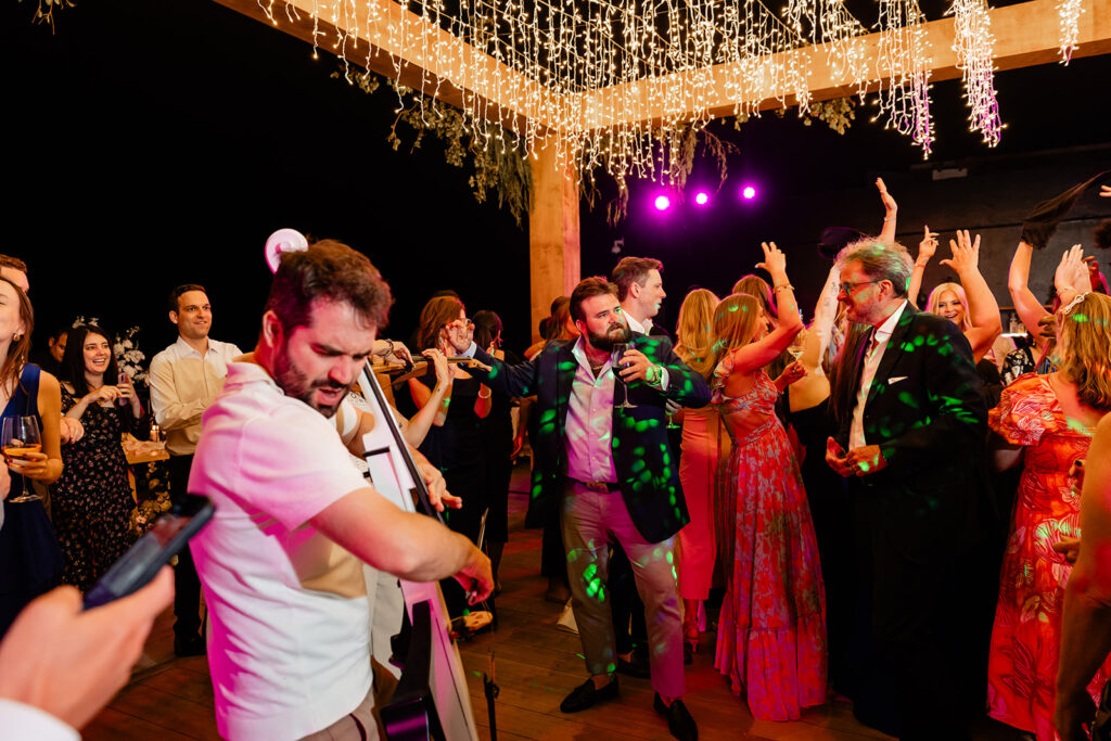 wedding reception party, dacefloor with lights and strings